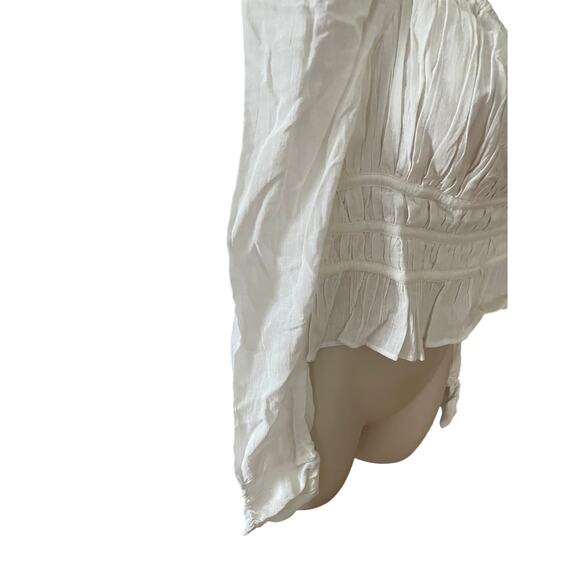 FREE PEOPLE, SIZE M, CREAM, CROP TOP, LONG SLEEVE, RUCHING - Picture 8 of 9